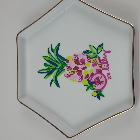 Lilly Pulitzer Pink Green Pineapple Motif Hexagonal Jewelry Trinket Dish - Picture 6 of 9